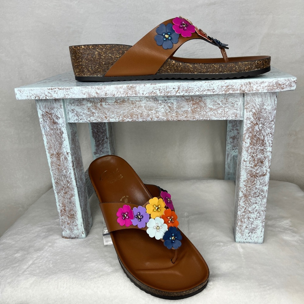 Italian Shoemakers Brown Sandal with Multicolor Flower Accents